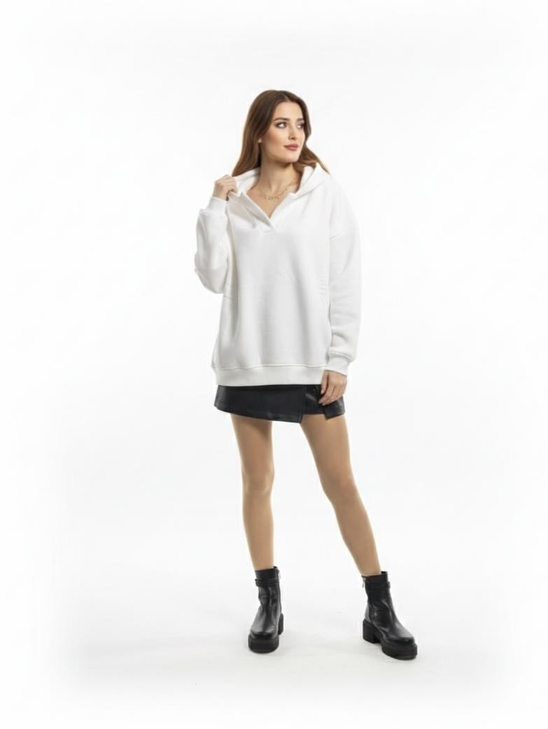 Beyaz Kapüşonlu Sweatshirt