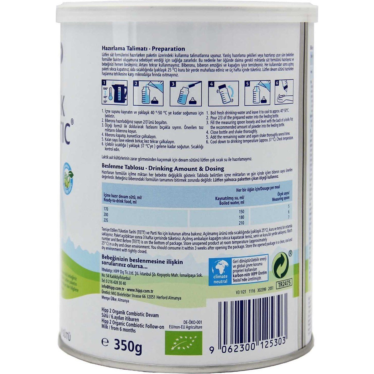 2 Organik Combiotic Devam Sütü 350 gr 6 Adet Sütlü Biberon Maması 6-9 Ay İçin