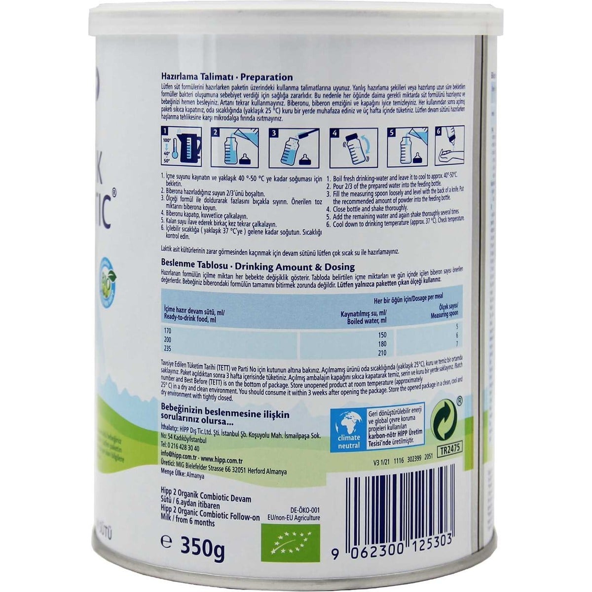 2 Organik Combiotic Devam Sütü 350 gr 6 Adet Sütlü Biberon Maması 6-9 Ay İçin