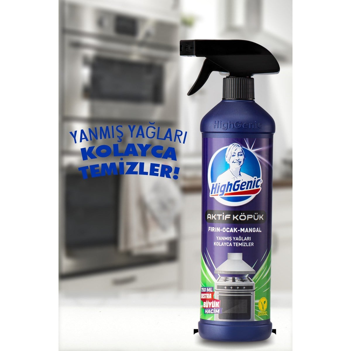 750 ml Aktif Köpük Fırın, Ocak ve Mangal Temizleyici Yanmış Yağları Derinlemesine Temizler