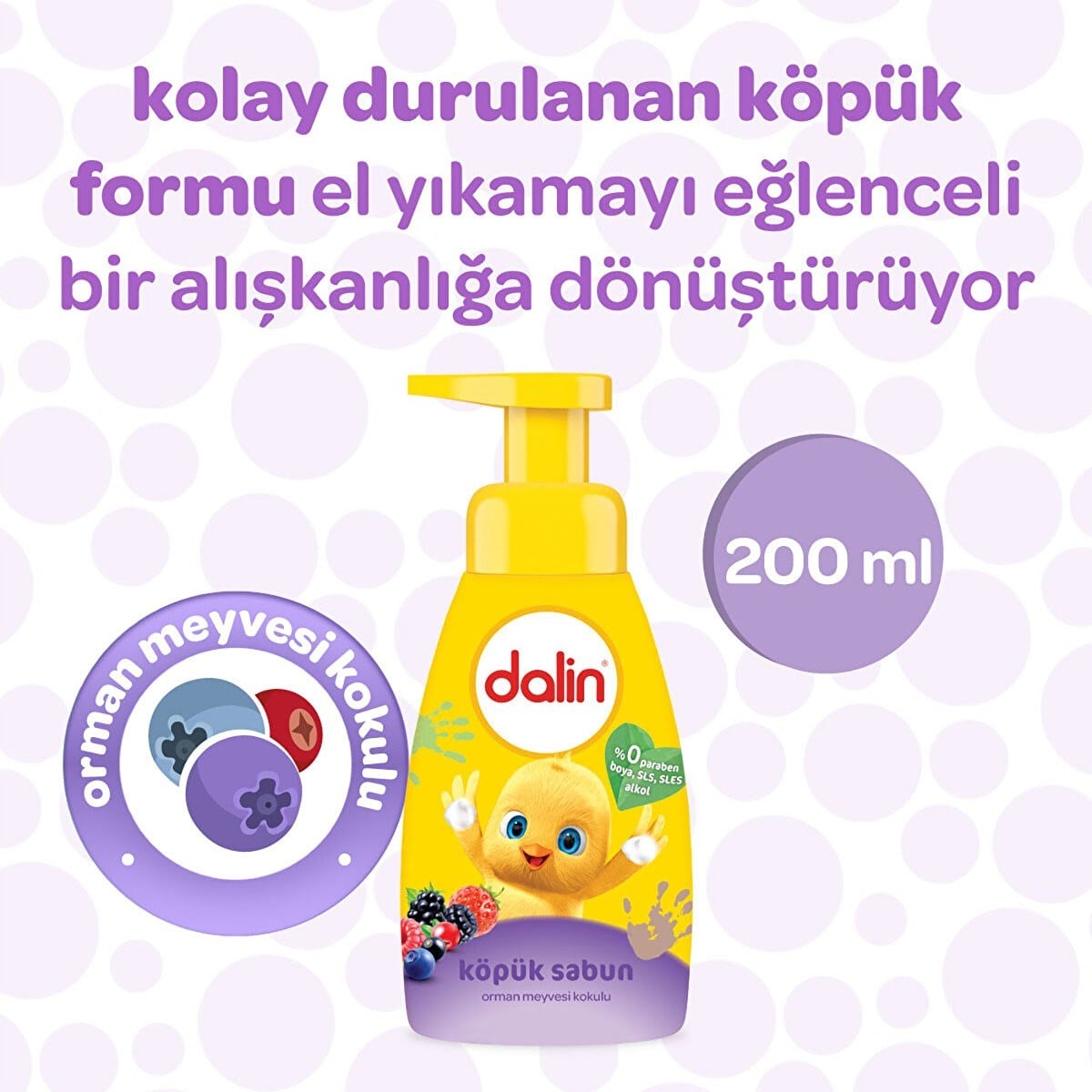 Bebek Banyo Köpük Sabunu 200 ml Orman Meyvesi Aromalı Hipoalerjenik ve Güvenli
