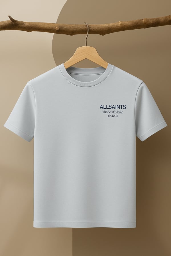 all saints yazılı buz mavi tişört