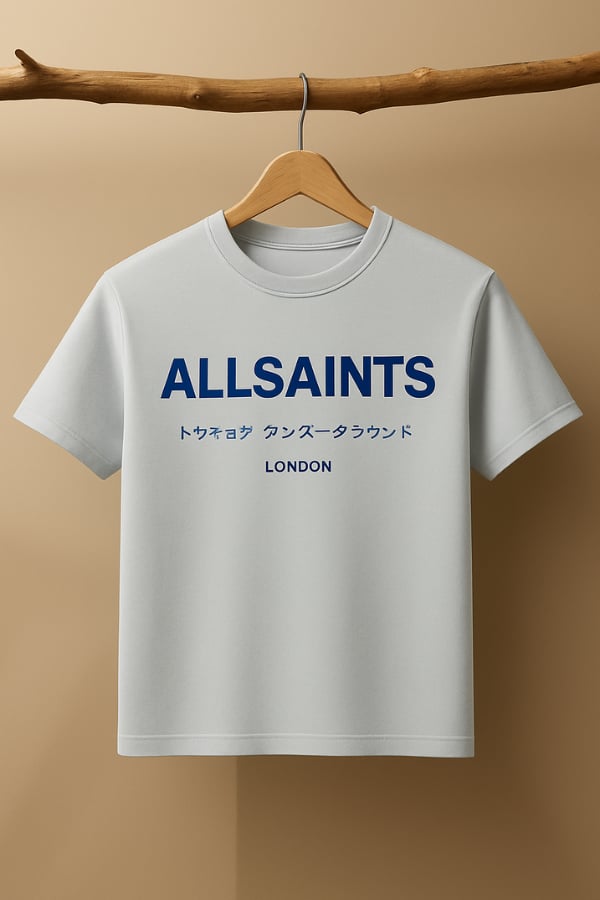 all saints yazılı buz mavi tişört