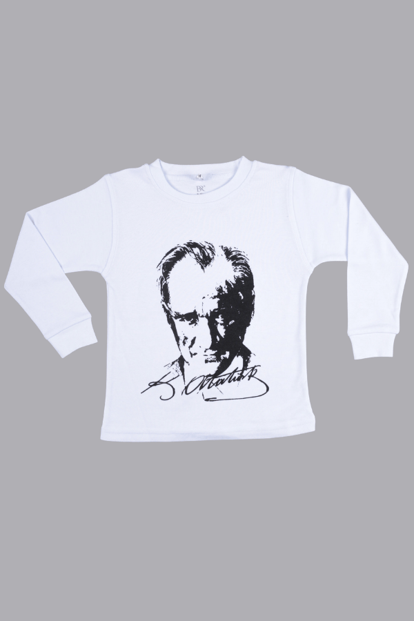 Atatürk Baskılı Uzun Kollu Sweatshirt (Beyaz)