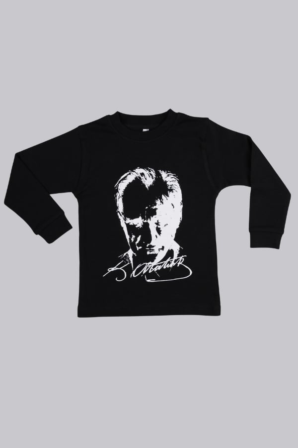 Atatürk Baskılı Uzun Kollu Sweatshirt (Siyah)
