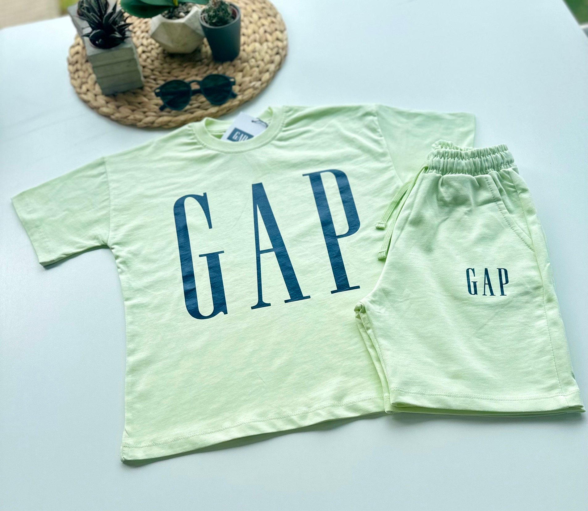 Baskılı Çocuk Şortlu Takım Unisex – Nane Yeşili