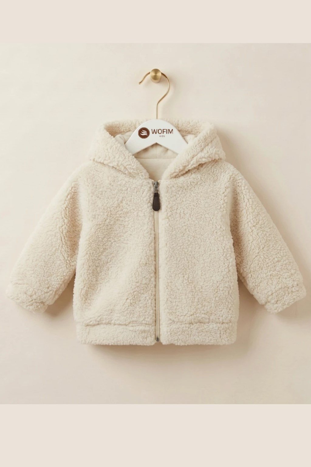 Bebek Kapüşonlu Peluş Mont Ekru