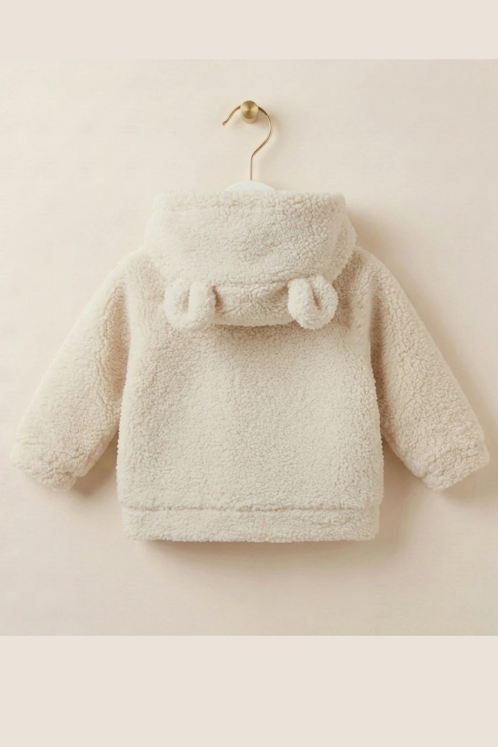 Bebek Kapüşonlu Peluş Mont Ekru