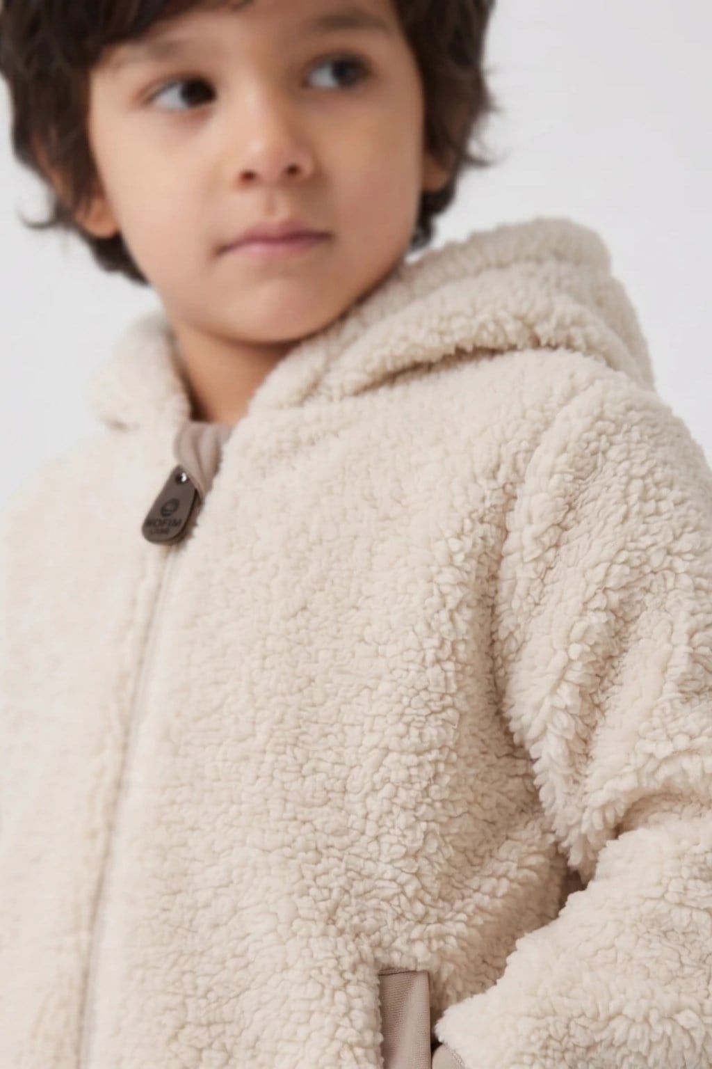 Bebek ve Çocuk Kapüşonlu Peluş Mont Ekru