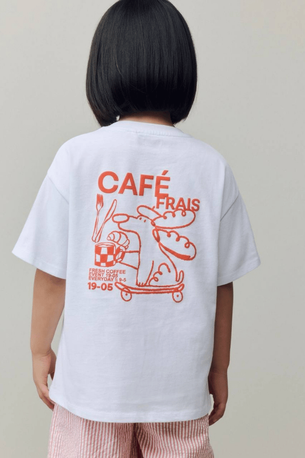cafe frans yazılı ekru tişört