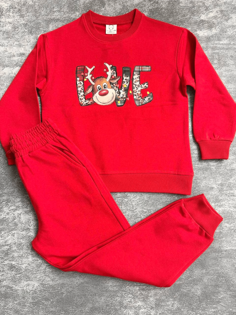 Christmas Temalı Dijital Baskılı Takım – Kırmızı, Unisex, 3–10 Yaş