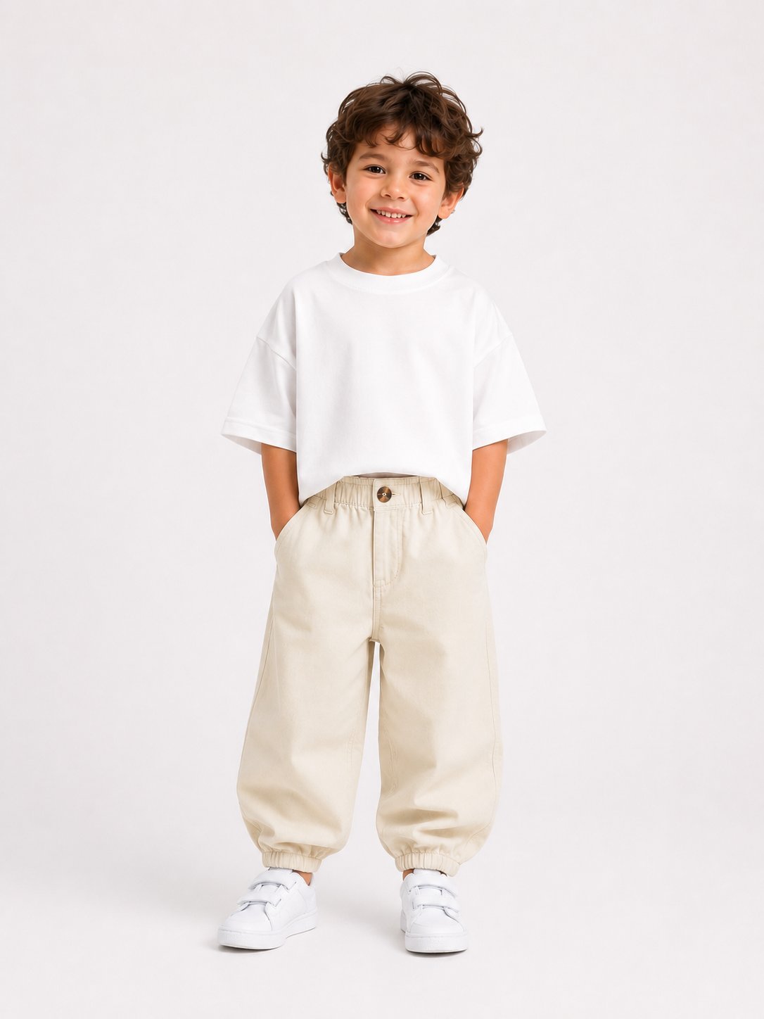 Çocuk Balon Denim Pantolon Krem