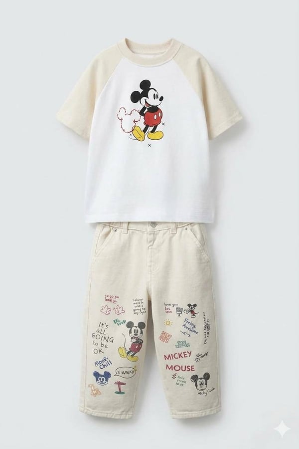 Çocuk Mickey Baskılı Tişört ve Baggy Pantolon Takım | Noblekids