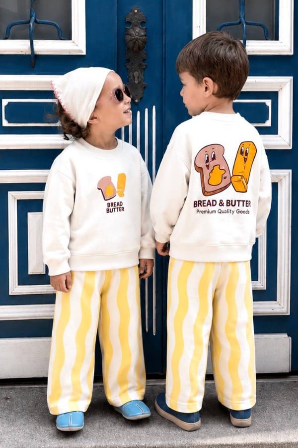Çocuk Sırt Baskılı Sweatshirt ve Eşofman Takım Sarı