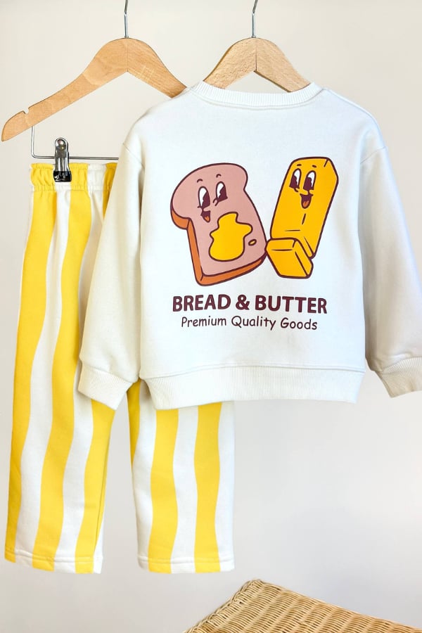 Çocuk Sırt Baskılı Sweatshirt ve Eşofman Takım Sarı