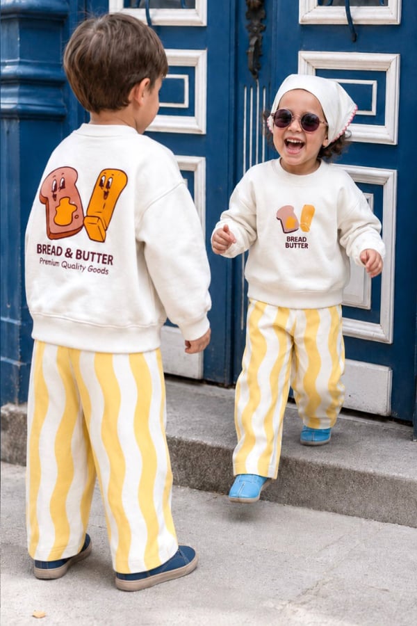 Çocuk Sırt Baskılı Sweatshirt ve Eşofman Takım Sarı