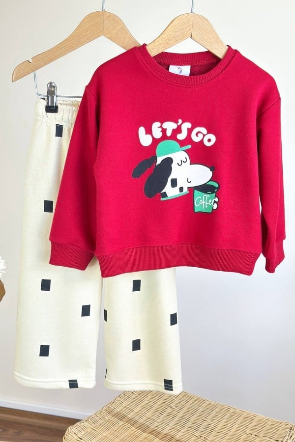 Çocuk Sırt Baskılı Sweatshirt ve Eşofman Takım