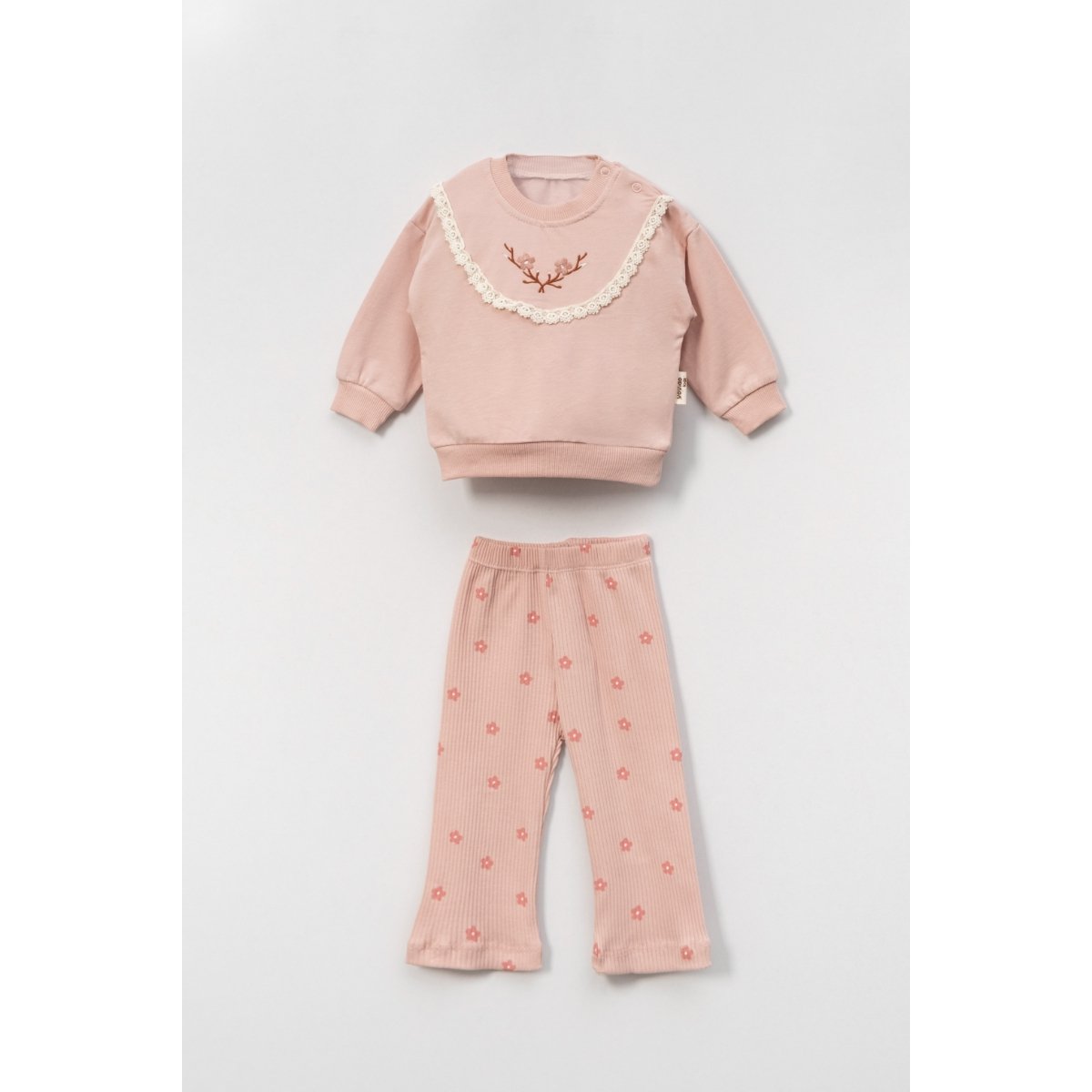 Dantel ve Nakış Detaylı Kız Bebek Takımı – Sweatshirt & Tayt Alt
