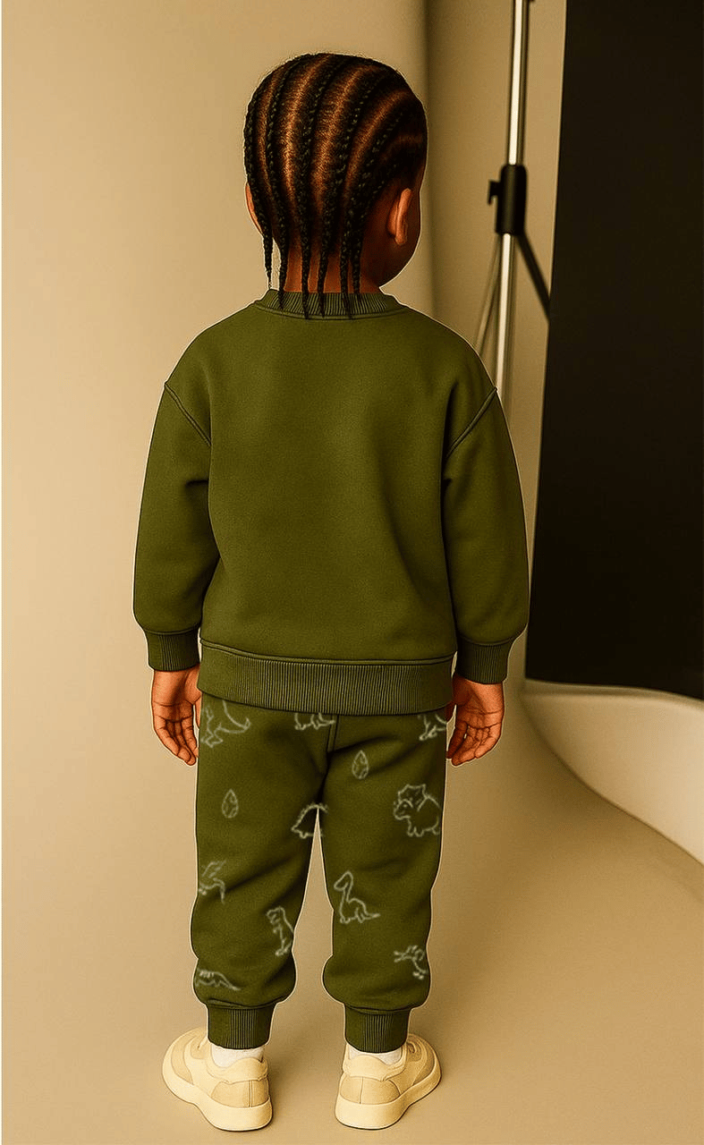 Dinozor Baskılı Şardonlu Fırçalı Pamuk Çocuk Takımı – Sweatshirt & Jogger Alt, 2–8 Yaş