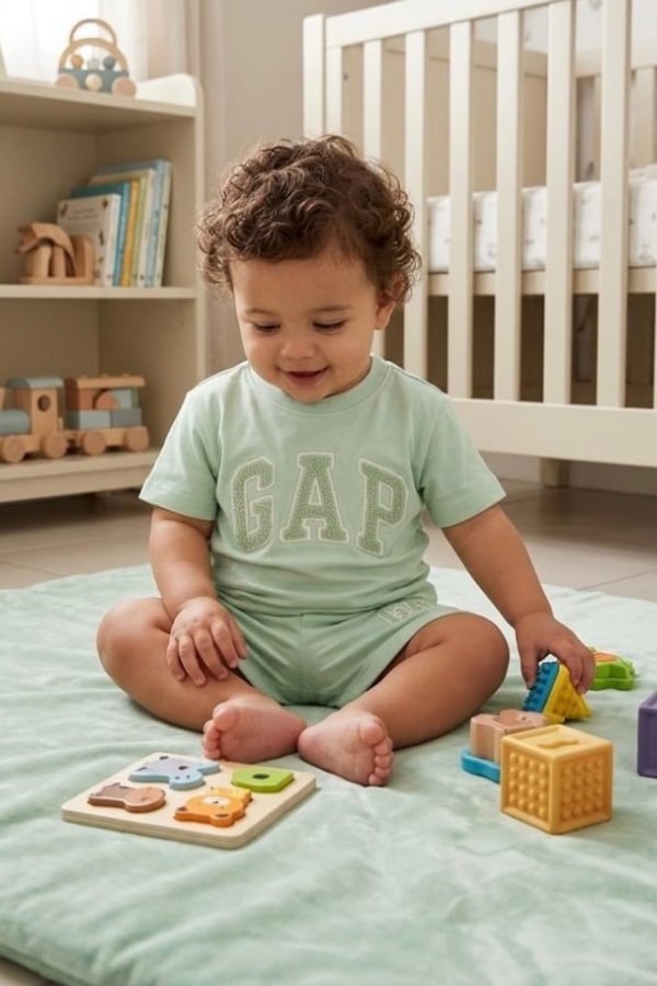 Erkek Bebek Süzene Nakış Tişört ve Şort Takım Yeşil