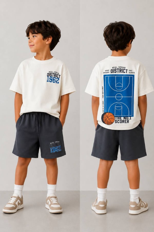 Erkek Çocuk Basket Baskılı Şortlu Takım