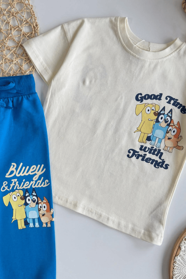 Erkek Çocuk Bluey Baskılı Eşofman Takım Mavi