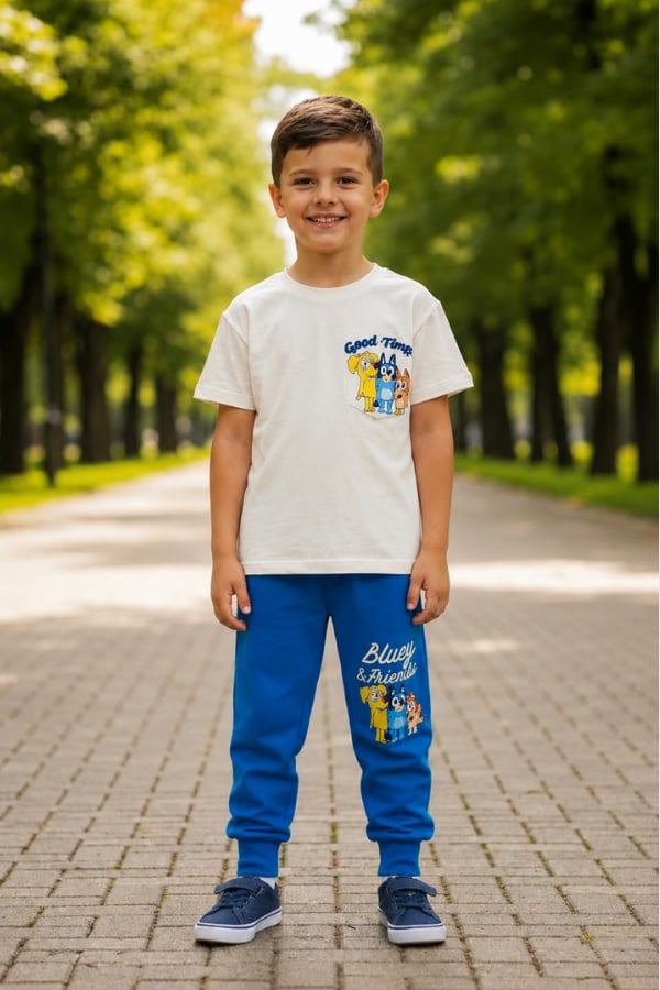 Erkek Çocuk Bluey Baskılı Eşofman Takım Mavi