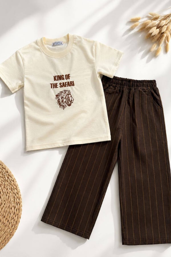 Erkek Çocuk Çizgili Pantolon Tshirt Takım