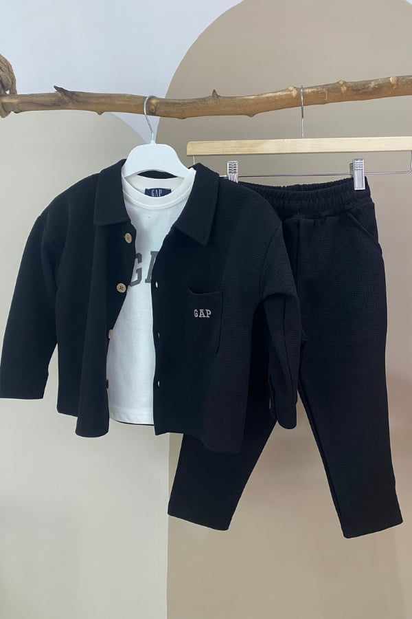 Erkek Çocuk  Gömlek Tshirt Pantolon 3 Lü Takım (Siyah)