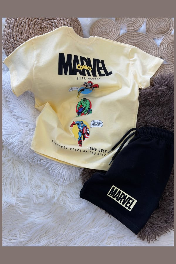 Erkek Çocuk Marvel Baskılı Tişört ve Şort Sarı