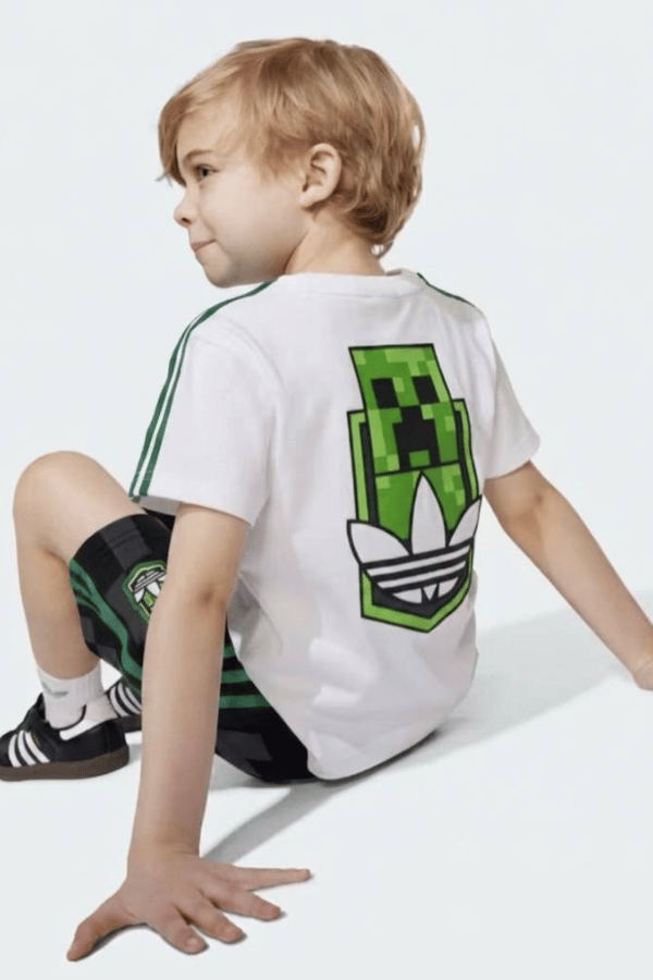 Erkek Çocuk Minecraft Baskılı Şortlu Takım Beyaz