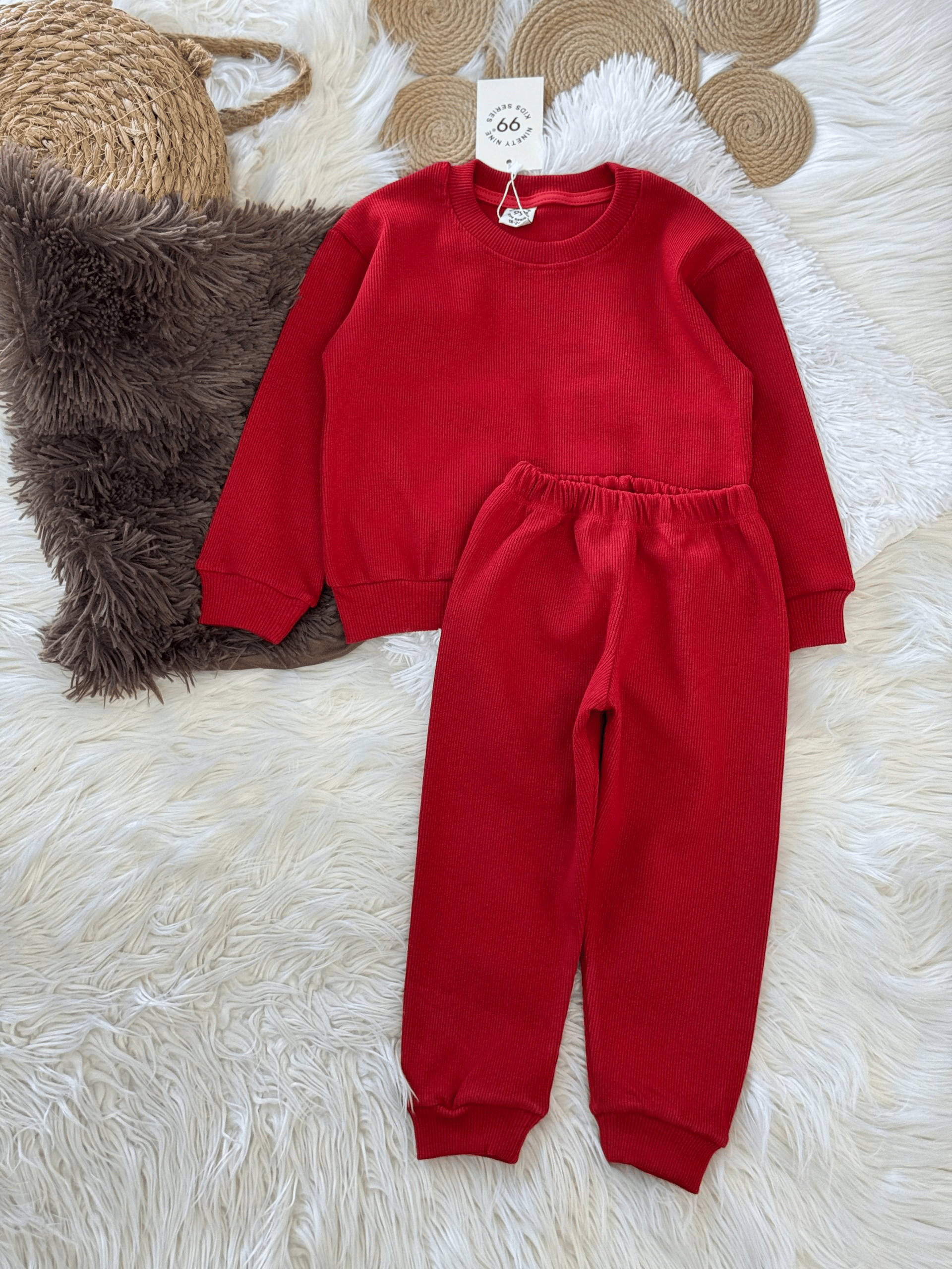 Esnek Ribana Bordo Çocuk Takımı – Sweatshirt & Alt, 18 Ay–6 Yaş
