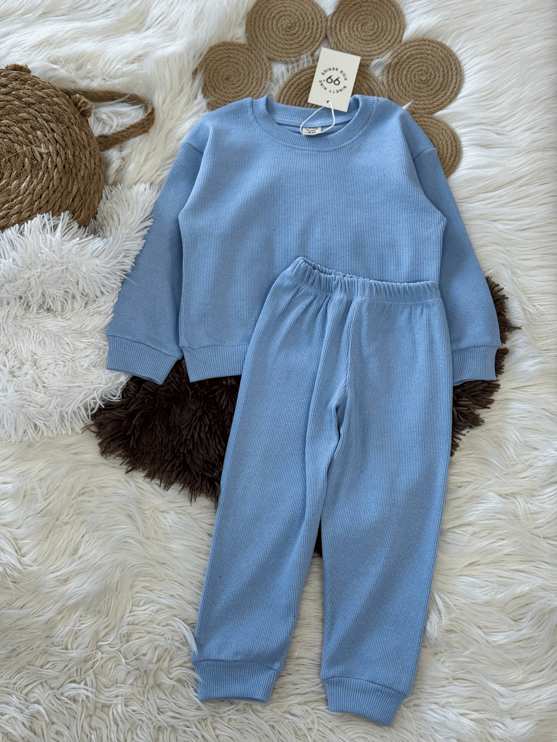 Esnek Ribana Mavi Çocuk Takımı – Sweatshirt & Alt, 18 Ay–6 Yaş