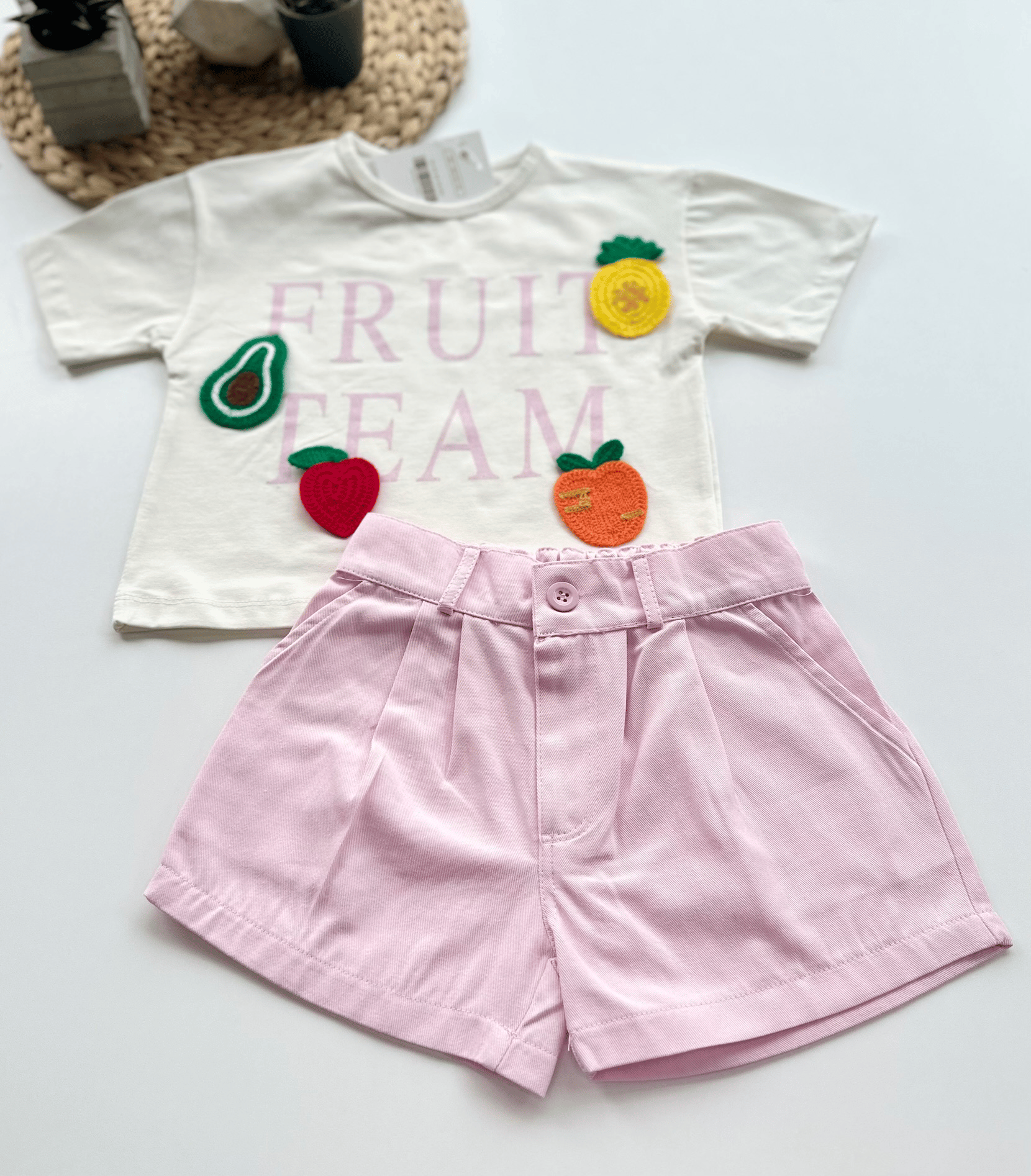 Fruit Team Kız Çocuk Şortlu Takım – Ekru/Pembe