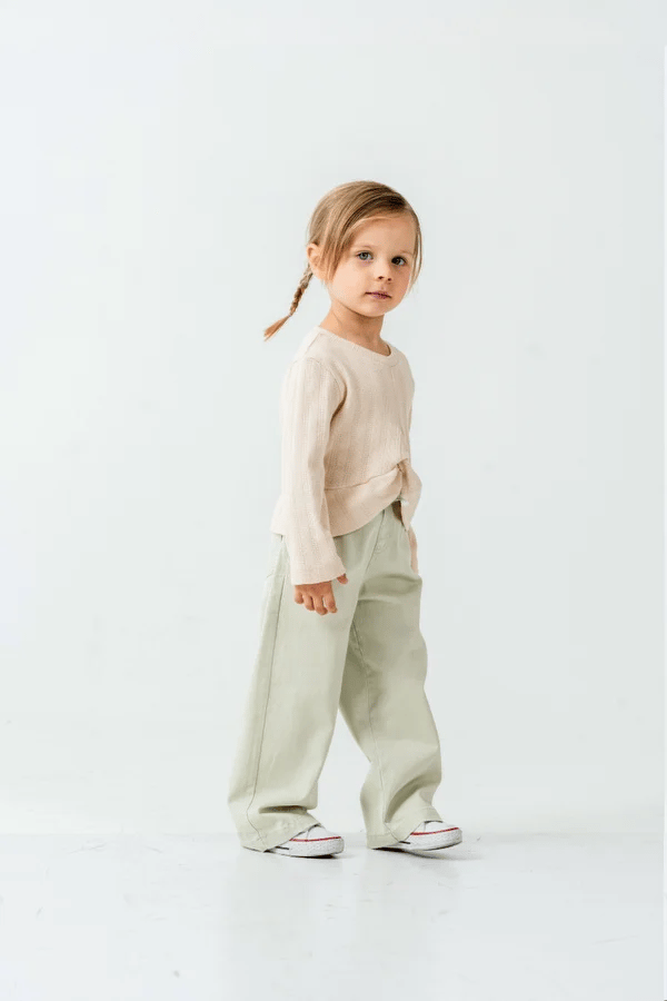 Jakarlı Örme Kumaş Kız Çocuk Sweatshirt - Ekru