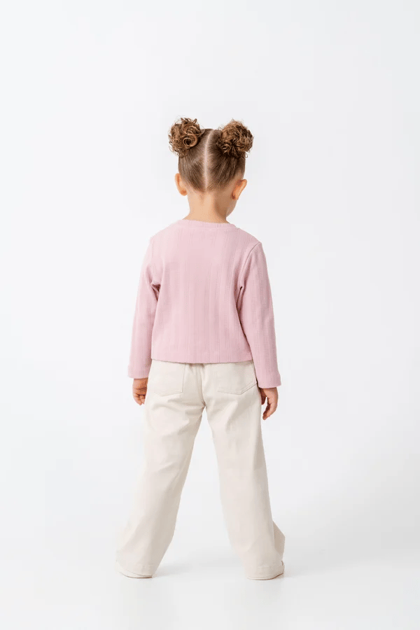 Jakarlı Örme Kumaş Kız Çocuk Sweatshirt - Pembe