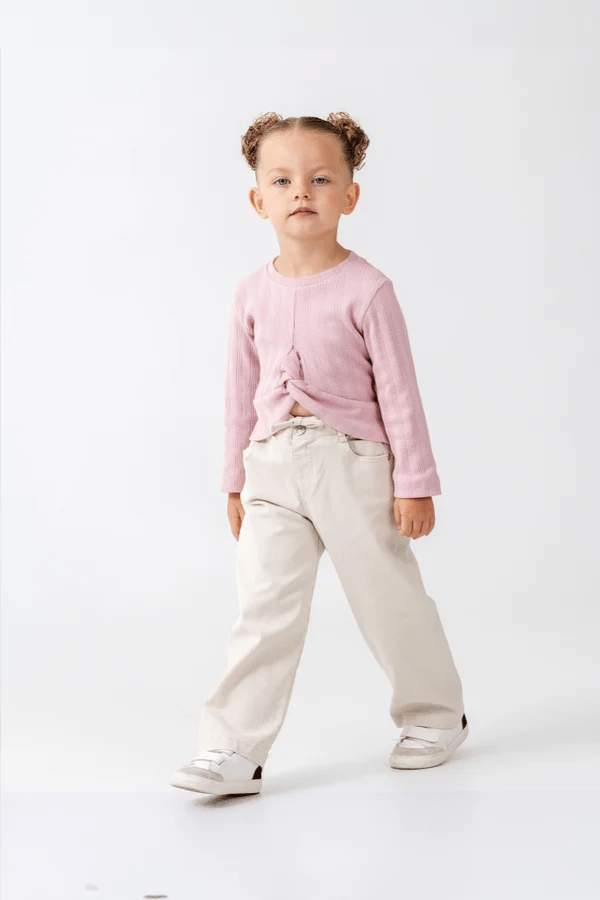 Jakarlı Örme Kumaş Kız Çocuk Sweatshirt - Pembe