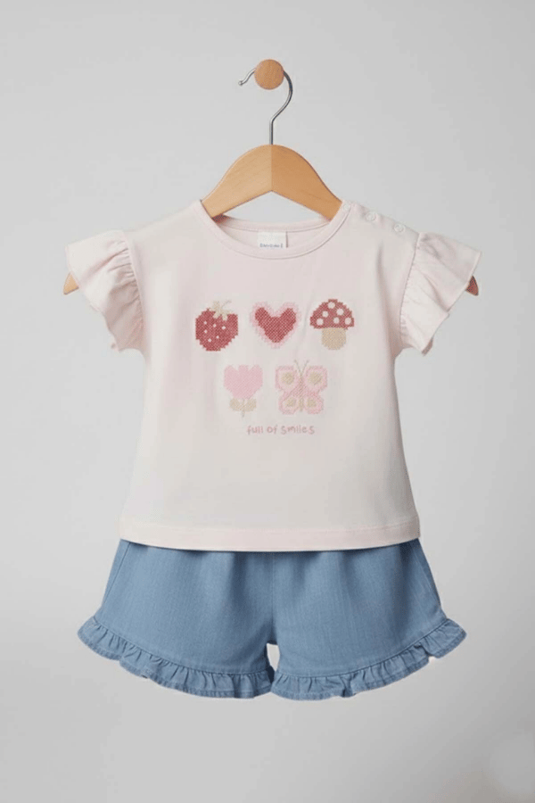 Kız Bebek Tişört ve Şort Takım Pembe