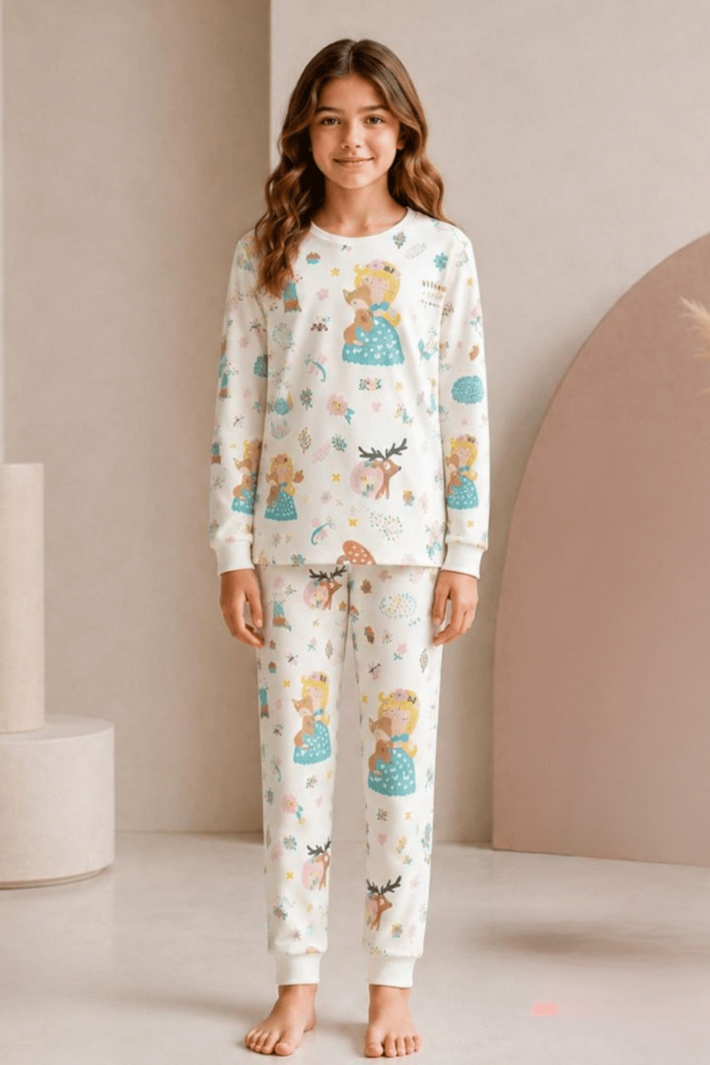 Kız Çocuk Baskılı İnterlok Pijama Takımı