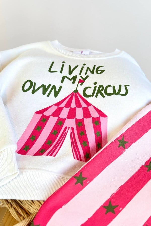 Kız Çocuk Baskılı Sweatshirt ve Eşofman Takım Pembe