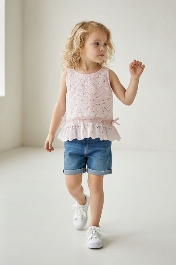 Kız Çocuk Biyeli Bluz Pembe | Noblekids