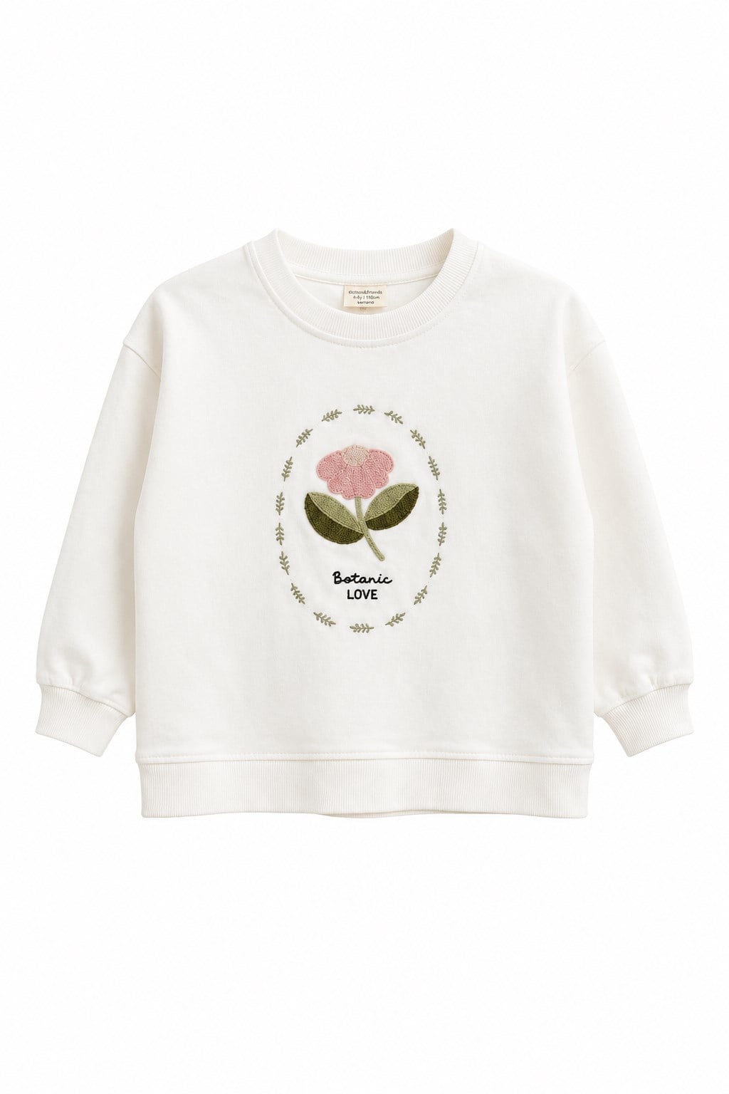 Kız Çocuk Çiçek Nakışlı Sweatshirt Ekru