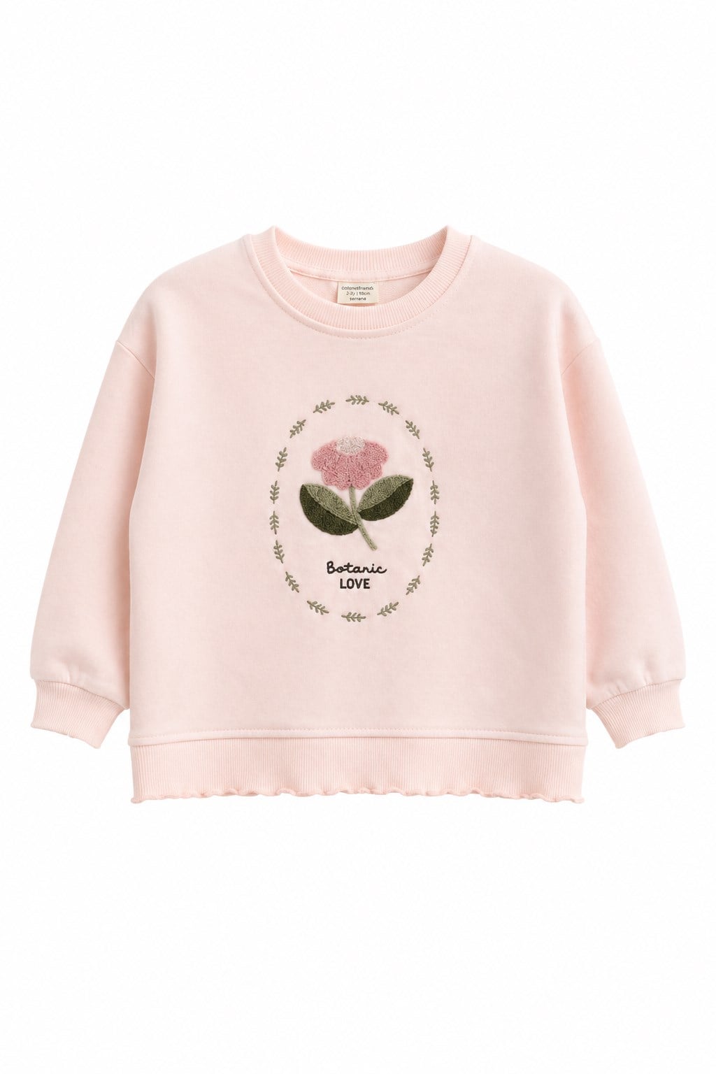 Kız Çocuk Çiçek Nakışlı Sweatshirt Pembe
