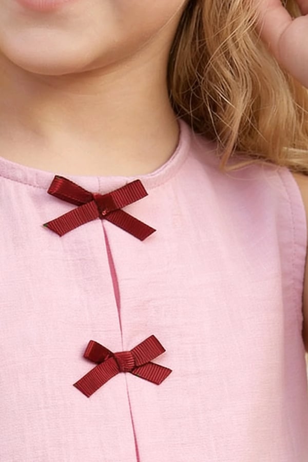 Kız Çocuk Fiyonk Detaylı Alt Üst Takım Pembe