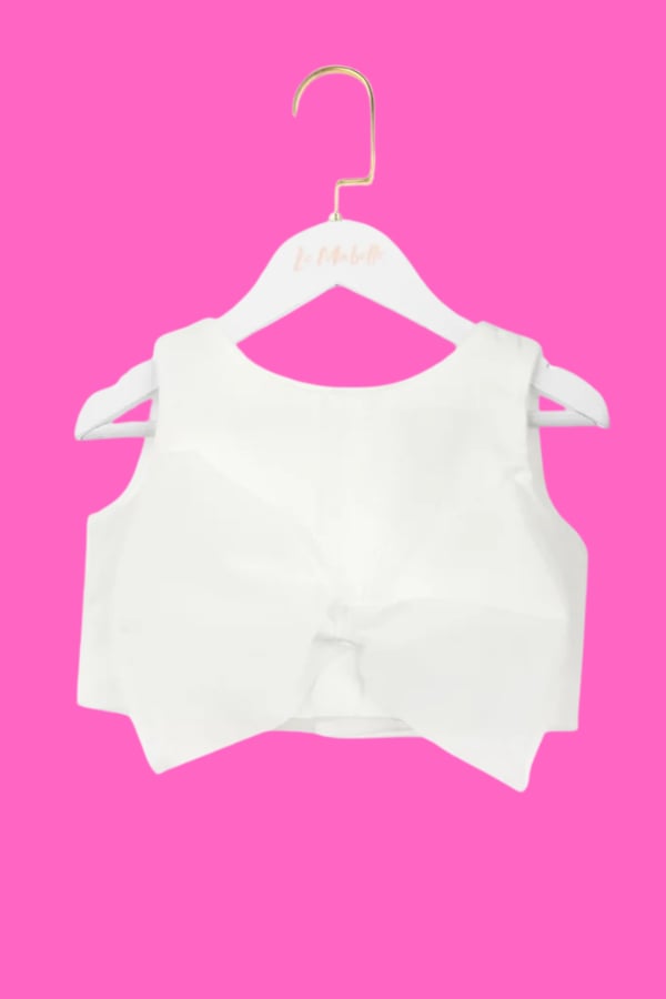 Kız Çocuk Fiyonk Detaylı Crop Ekru | Noblekids