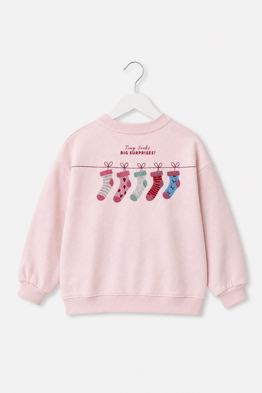 Kız Çocuk Kazak Baskılı Oversize Sweatshirt Pembe