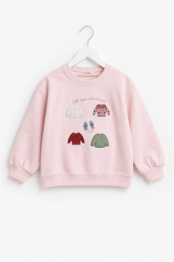 Kız Çocuk Kazak Baskılı Oversize Sweatshirt Pembe