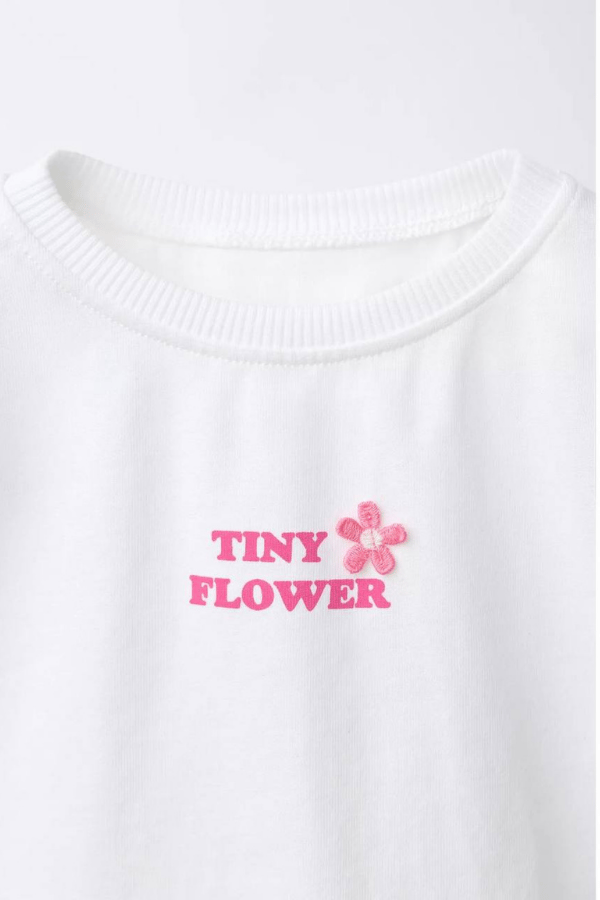 Kız Çocuk Kurdale Detaylı Tshirt Beyaz