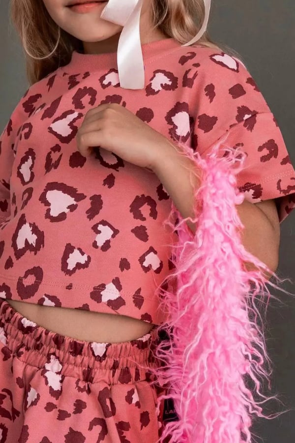 Kız Çocuk Leopar Crop ve Şort Takım