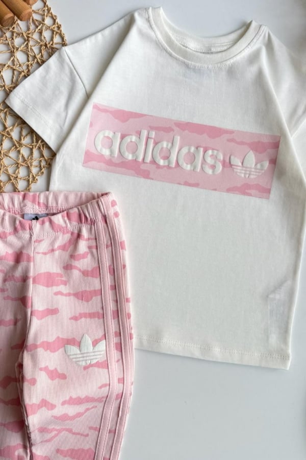 Kız Çocuk Logo Baskılı Taytlı Takım Pembe